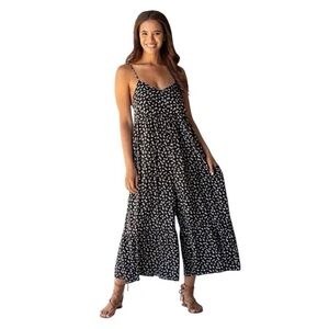 Natural Life Black Floral Wide Leg Jumpsuit Sz XS/S